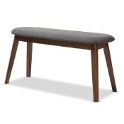 Baxton Studio Easton Mid-Century Modern Dark Grey Fabric Upholstered Walnut Finished Wood Bench